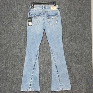 True Religion Joey Big T Mid Rise Flap Flare Jeans Light‎ Gritty Wash Women's 28